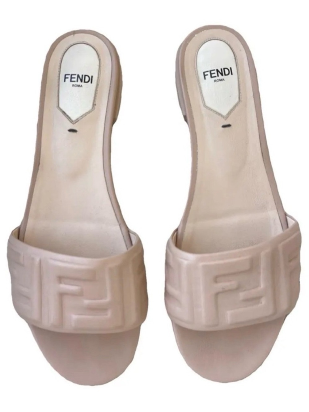 Fendi Pink Leather FF Embossed Slide Sandals